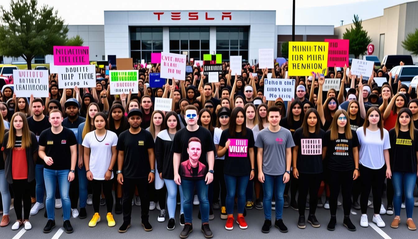 découvrez comment des manifestants expriment leur désaccord face à elon musk devant les concessions tesla à travers les états-unis. un aperçu des tensions autour des politiques de l'entreprise et des revendications des citoyens.